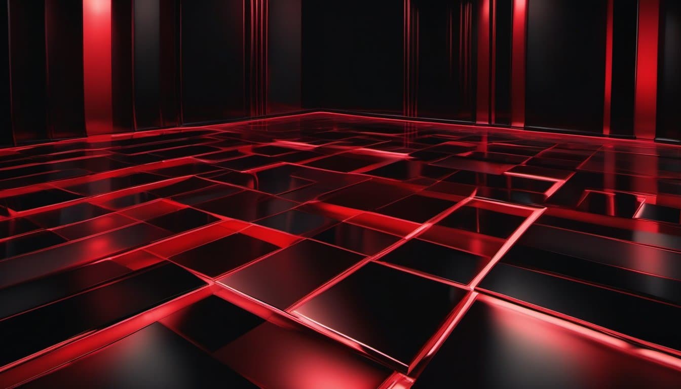 Sleek abstract red geometric shapes on black, representing premium brand partnerships with Rekort