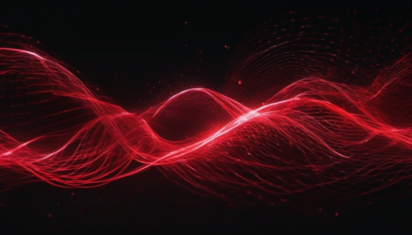 Flowing red audio waveform on black, representing music discovery on Rekort